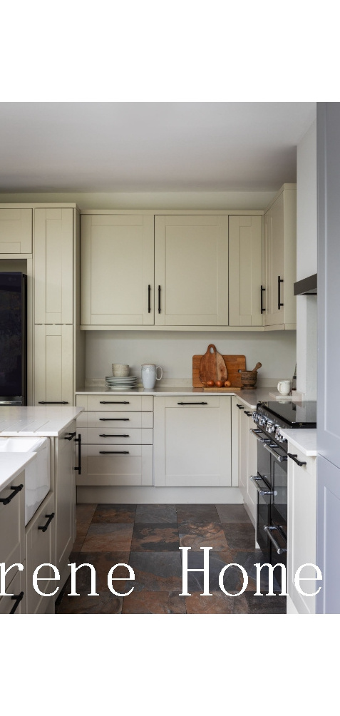 Dorene Classic Shaker Creamy White Lacquer Hdf Black Handles Led Strip Light Kitchen Cabinets With Pantry And Island