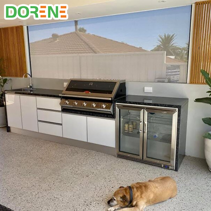 2021 Dorene Luxury Modern Modular Prefab Built In Portable BBQ Outdoor Kitchen Cabinet Set With Grill and Fridge Under Pergola