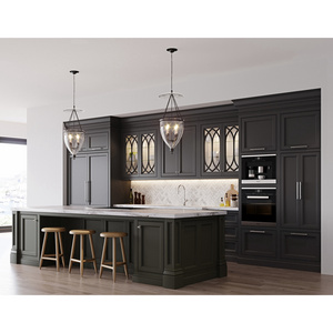 American Classic Custom Design Modern Cupboard Modular Solid Wood Dark Black Grey Shaker Door Kitchen Cabinet With Island