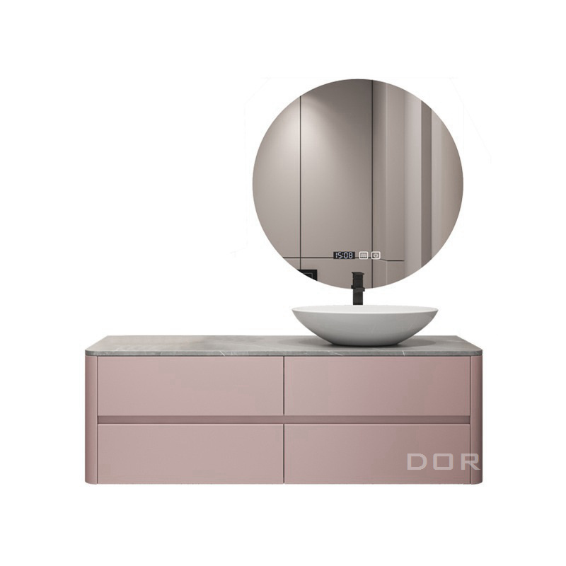 2024 Dorene New Style Wholesale Modern Pink Color Lacquer MDF Panel Bathroom Vanities With Mirror And Sink