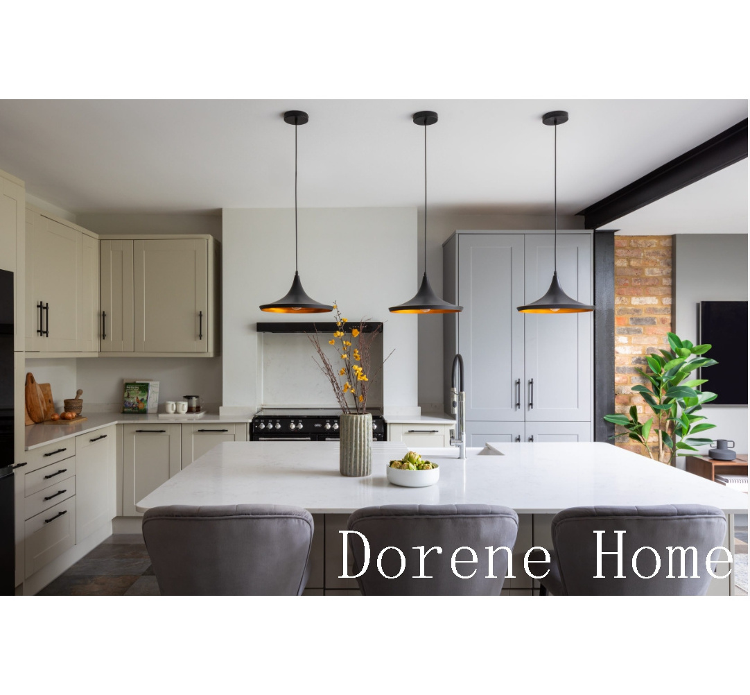 Dorene Classic Shaker Creamy White Lacquer Hdf Black Handles Led Strip Light Kitchen Cabinets With Pantry And Island