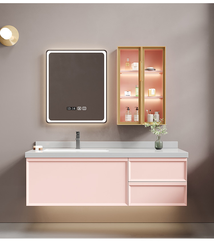 2024 Dorene New Style Wholesale Modern Pink Color Lacquer MDF Panel Bathroom Vanities With Mirror And Sink