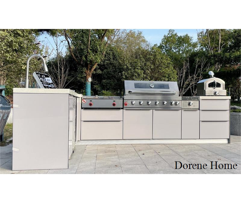 2023 Dorene White L Shaped Lacquer Glass Doors Waterproof Stainless Steel Outdoor Kitchen Sink Base Cabinet With Accessories