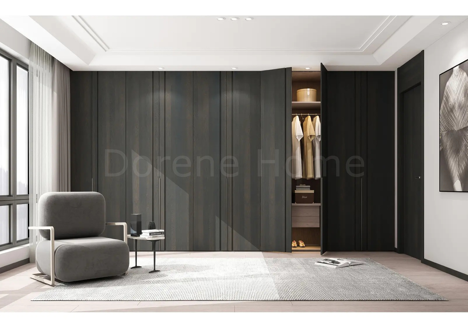 2023 Dorene Italian Wood Veneer Door Modern Cupboards For Bedroom Wardrobe Organizer