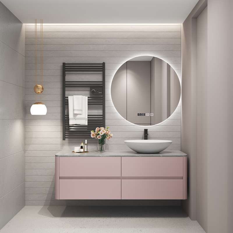 2024 Dorene New Style Wholesale Modern Pink Color Lacquer MDF Panel Bathroom Vanities With Mirror And Sink