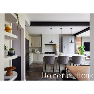 Dorene Classic Shaker Creamy White Lacquer Hdf Black Handles Led Strip Light Kitchen Cabinets With Pantry And Island