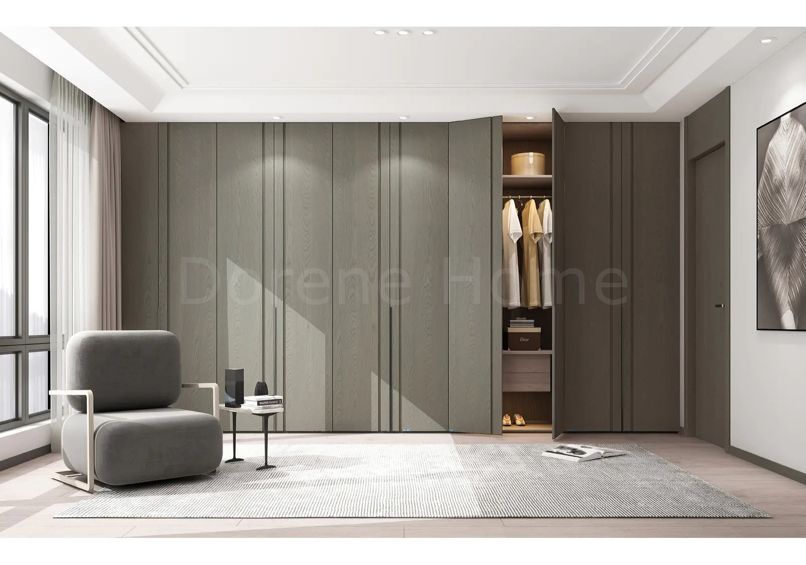 2023 Dorene Italian Wood Veneer Door Modern Cupboards For Bedroom Wardrobe Organizer