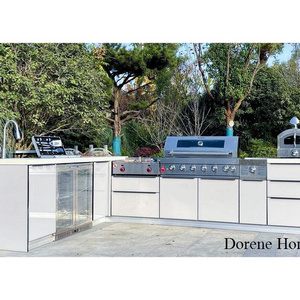 2023 Dorene White L Shaped Lacquer Glass Doors Waterproof Stainless Steel Outdoor Kitchen Sink Base Cabinet With Accessories