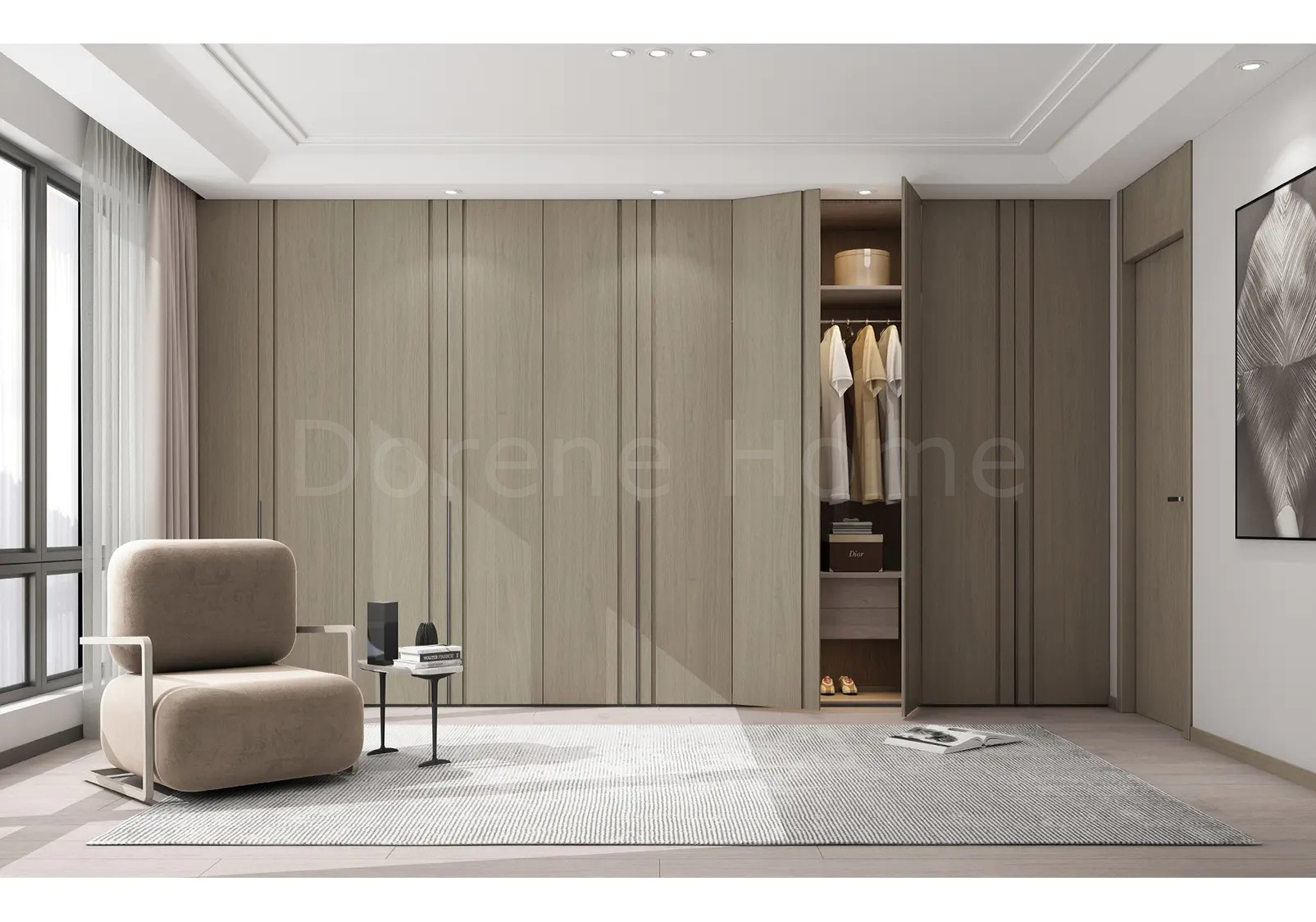 2023 Dorene Italian Wood Veneer Door Modern Cupboards For Bedroom Wardrobe Organizer