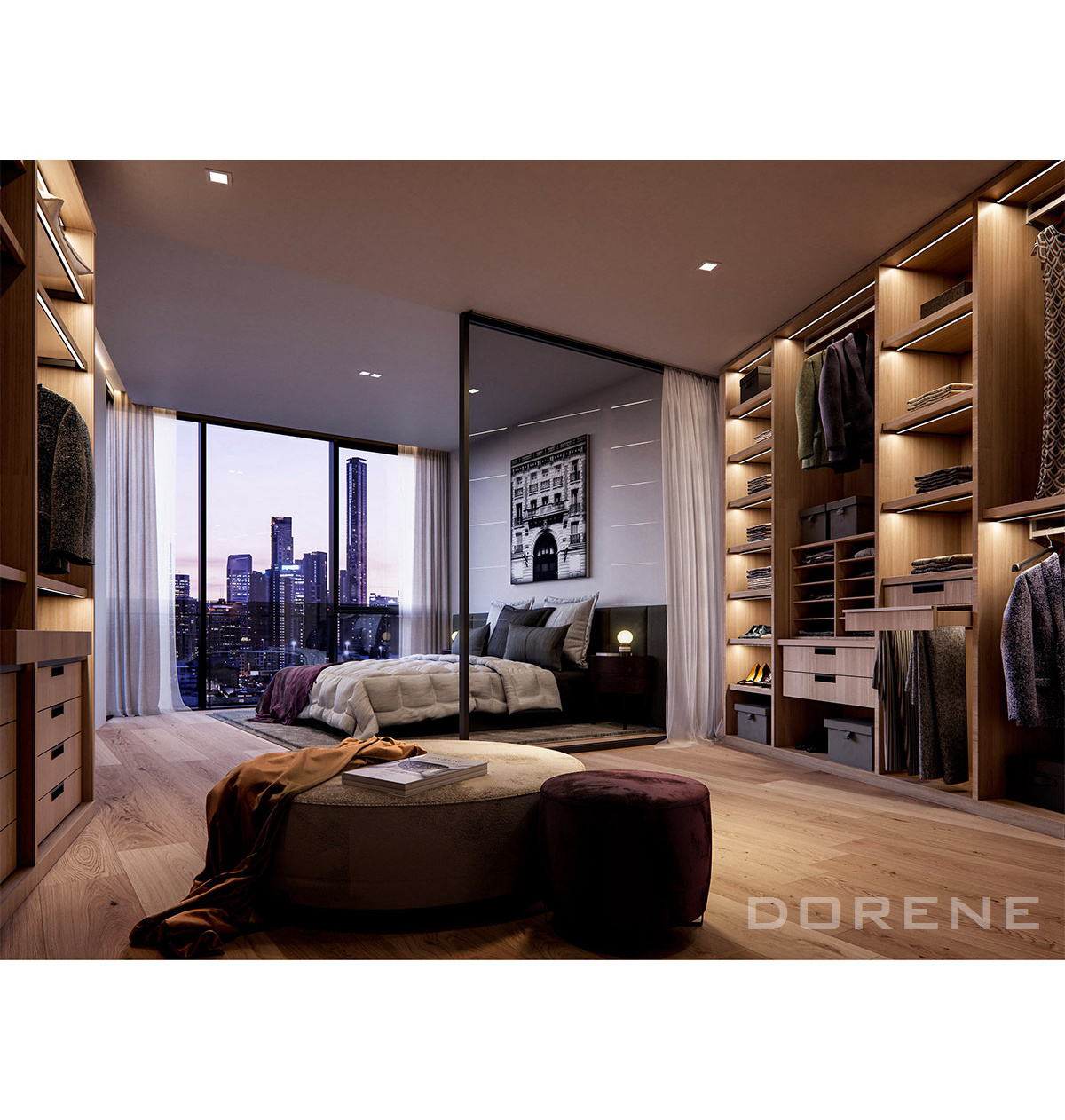 2023 Dorene Walk In Closet Designs Glass Door Bedroom Furniture Storage Drawers Modern Bedroom Wardrobes With LED