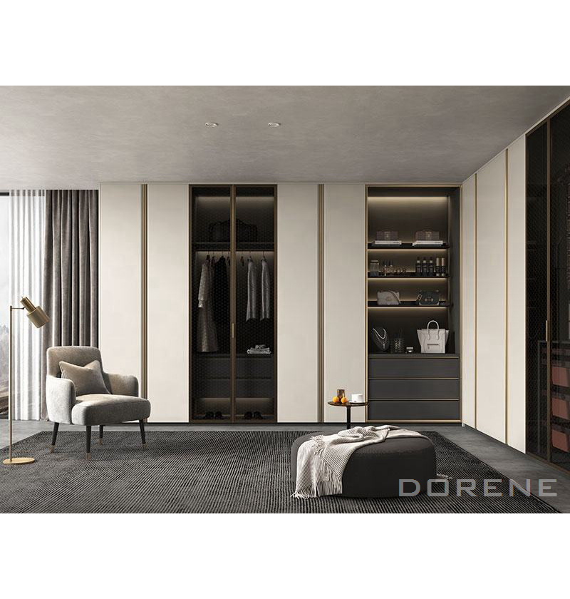 2023 Dorene Modern Custom Modular Armoire Bedroom Furniture Walk In Closet Fitted Glass Wooden Wardrobe Closet