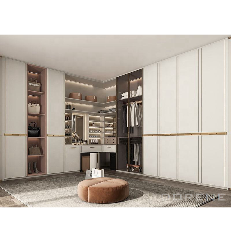 2023 Dorene Modern Custom Modular Armoire Bedroom Furniture Walk In Closet Fitted Glass Wooden Wardrobe Closet