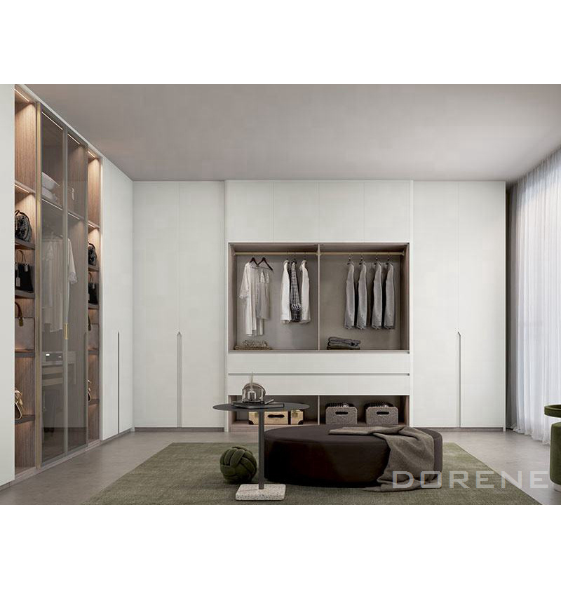 2023 Dorene Modern Custom Modular Armoire Bedroom Furniture Walk In Closet Fitted Glass Wooden Wardrobe Closet