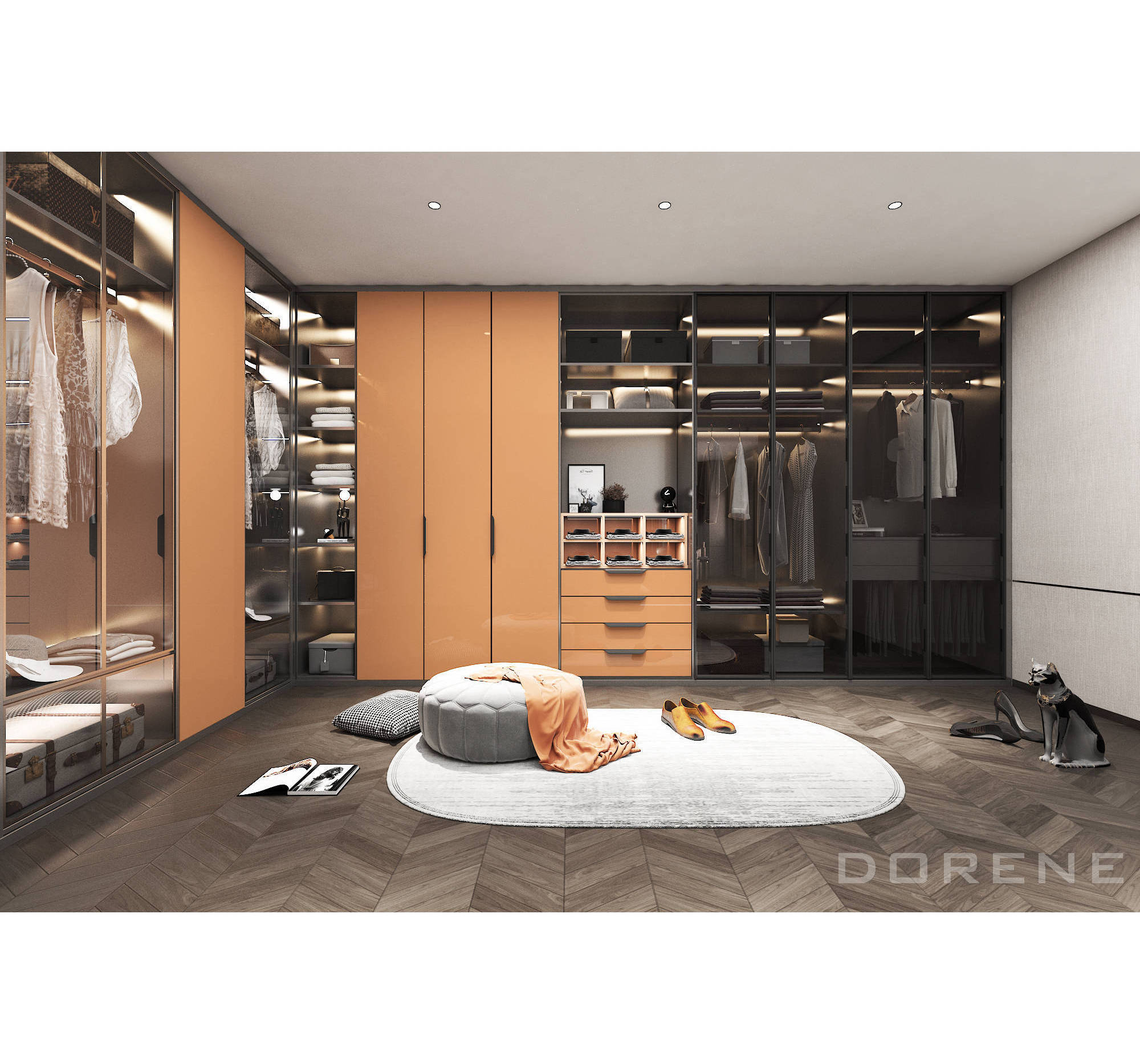 2023 Dorene Grey Concrete Color Modern Design Plywood Cupboards For Bedroom Closet Wardrobes With Dressing Table Cabinets