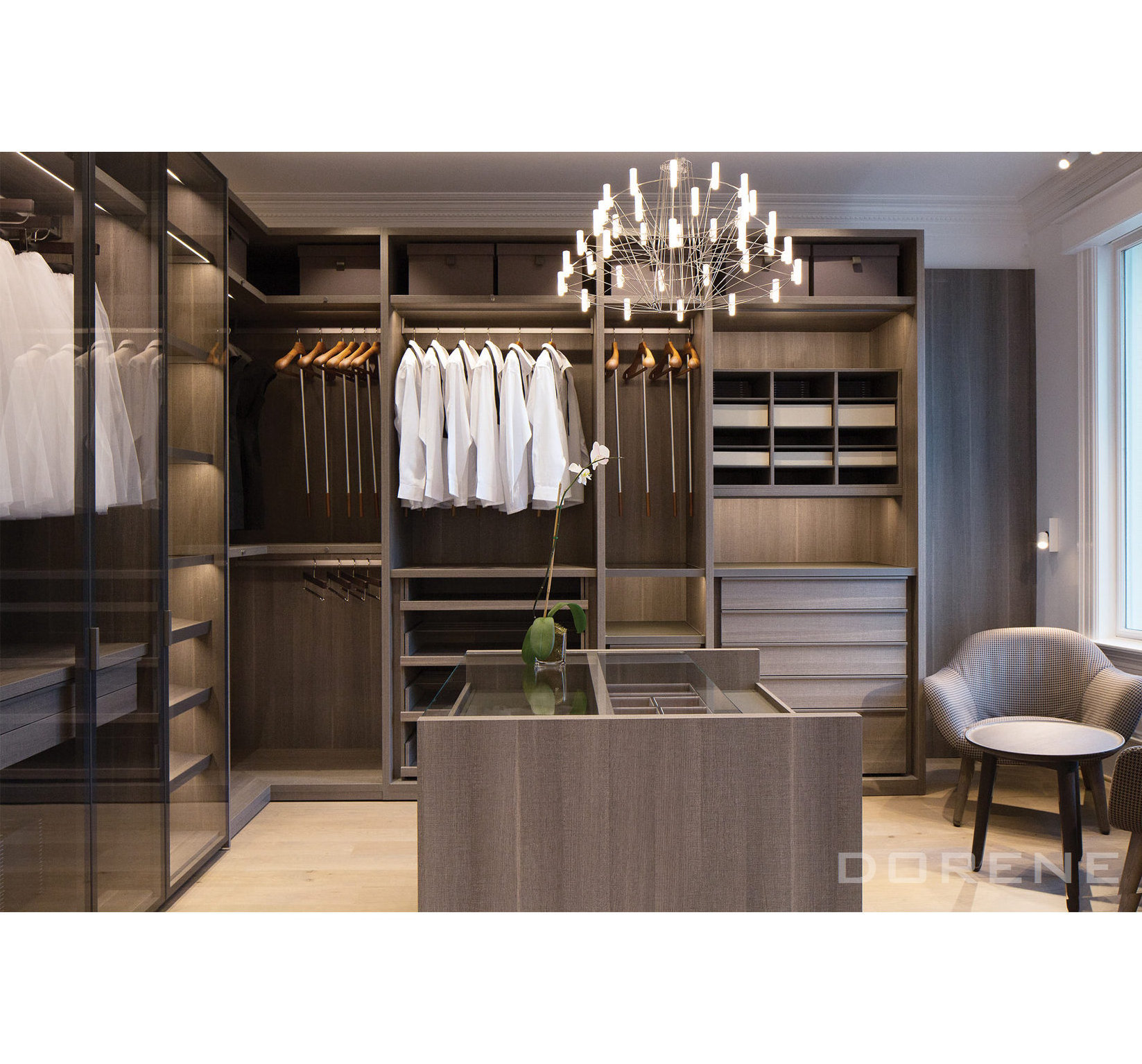 2023 Dorene Factory Supply Professional Open Customized Bedroom Closet Simple Wardrobe With Dressing Table Designs