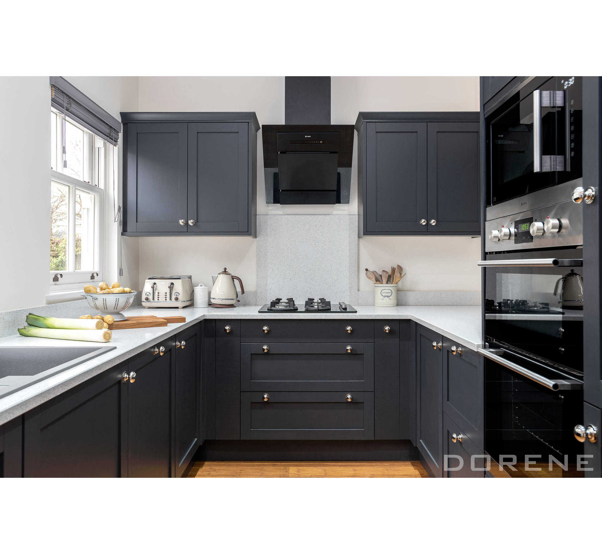 2023 Dorene Navy Blue Color Lacquer Shaker Door Cupboard Designs Prefab Modern Wooden Kitchen Wall Cabinet