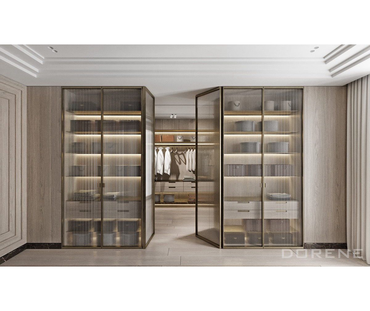 2023 Dorene Walk In Closet Designs Glass Door Bedroom Furniture Storage Drawers Modern Bedroom Wardrobes With LED