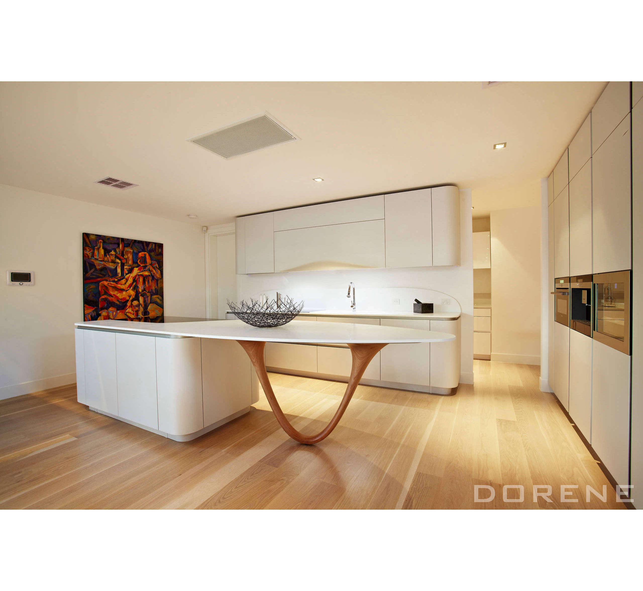 2023 Dorene Italian Style White Curved Door Style Round Corner Acrylic Ready To Assemble High Gloss Kitchen Cabinets