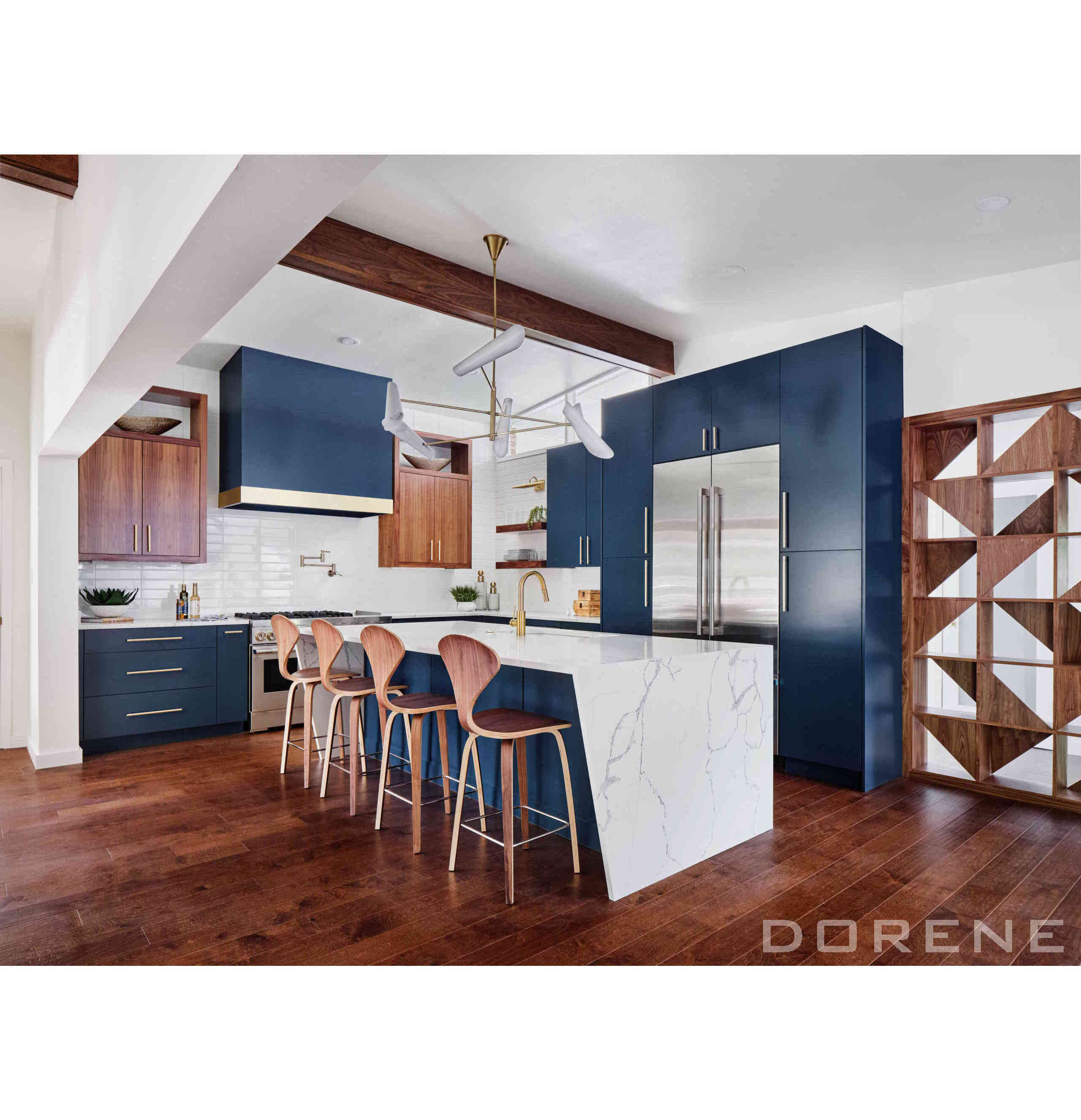 2023 Dorene Navy Blue Color Lacquer Shaker Door Cupboard Designs Prefab Modern Wooden Kitchen Wall Cabinet