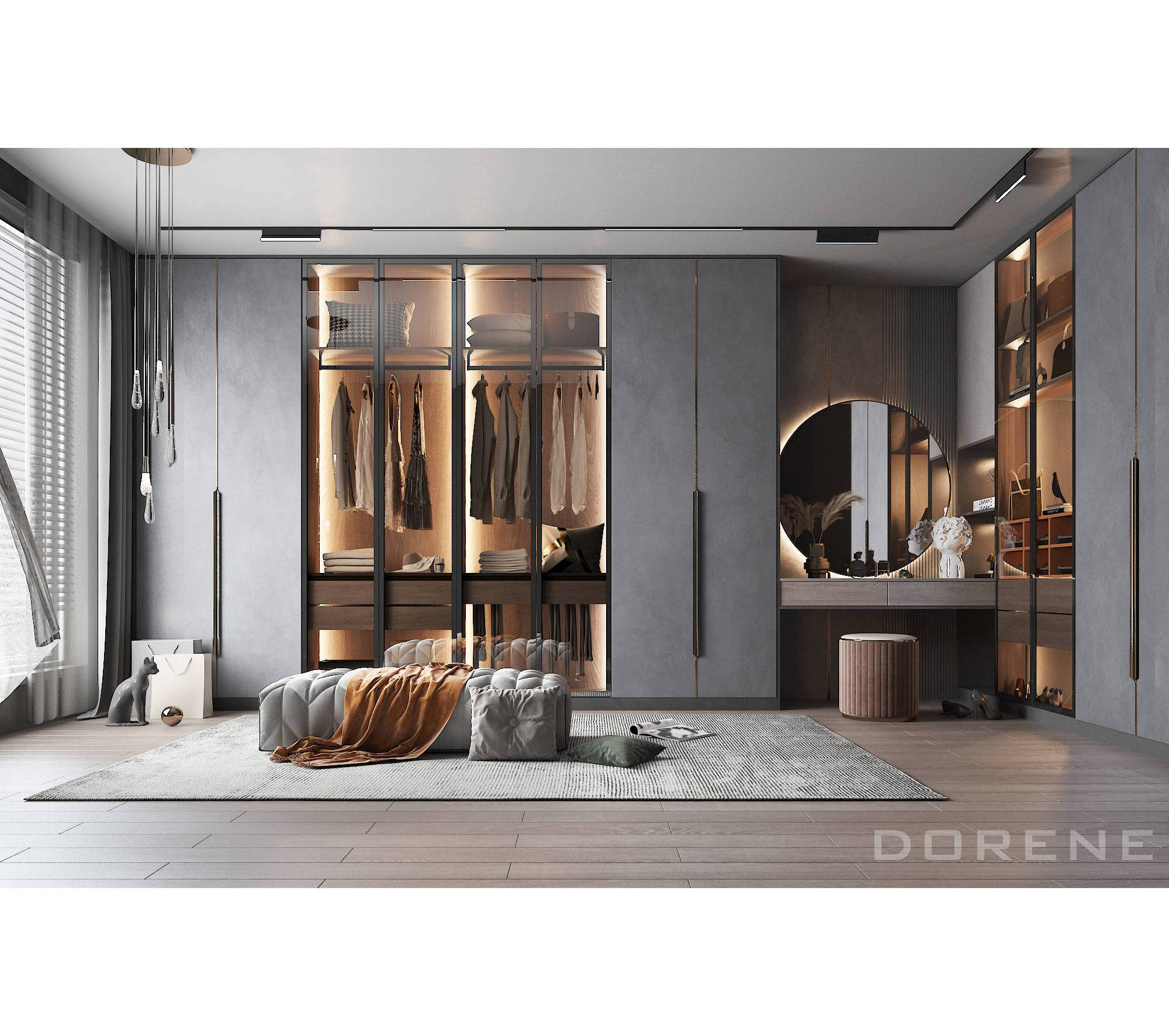 2023 Dorene Fancy Men's Wardrobe Island Good Quality Bedroom Storage Furniture Walk In Wardrobes With Shelves