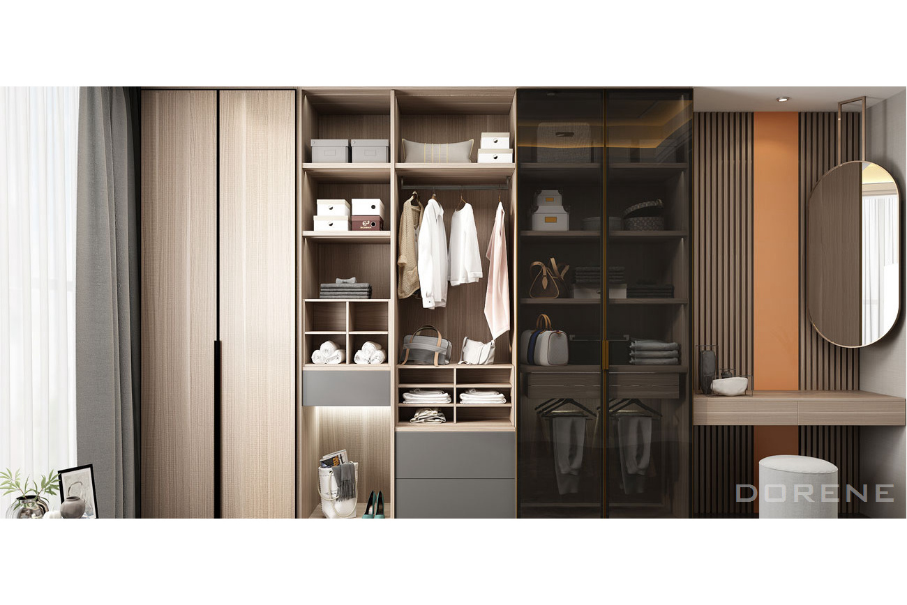 2023 Dorene Factory Supply Professional Open Customized Bedroom Closet Simple Wardrobe With Dressing Table Designs