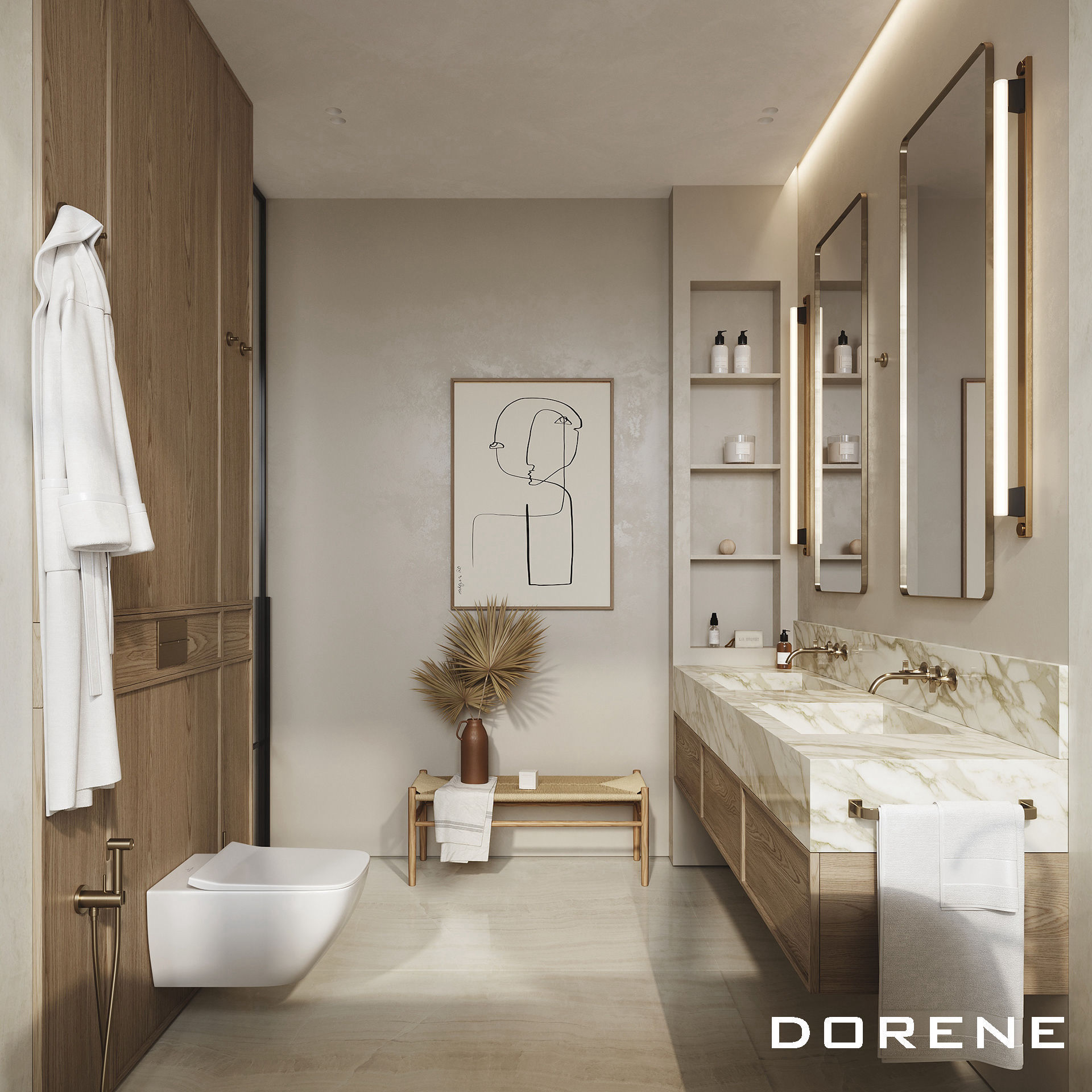 2023 Dorene Oak Wood Wall Mounted Double Sinks Mirror Set Hotel Home Bathroom Furniture Modern Bathroom Cabinets And Vanities