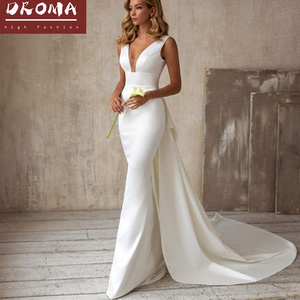 Droma ready to ship high quality fashion v-neck sleeveless sexy white 2021 girl wedding dress wholesale