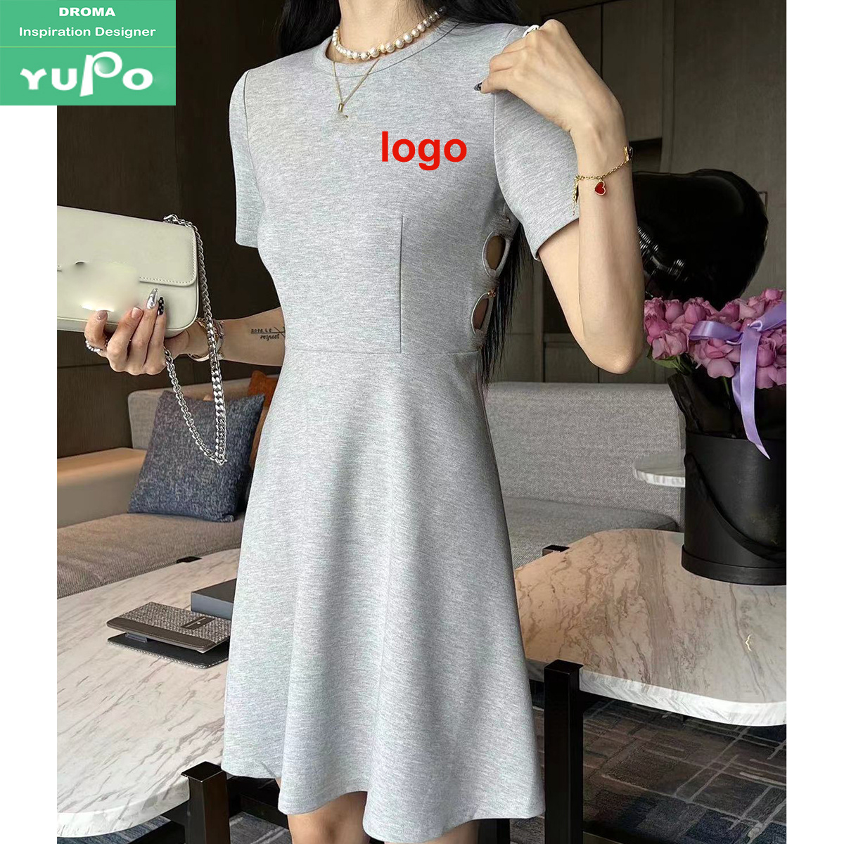 Droma 2024 summer new luxury design shirt dresses a-line white and blue women's clothing striped dress