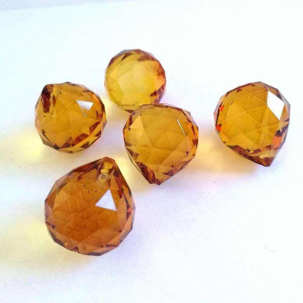 Honor of crystal Cheap Crystal Faceted Balls One Hole Amber 20mm Chandelier Glass Balls Delicate Crystal Curtain Decoration Ball