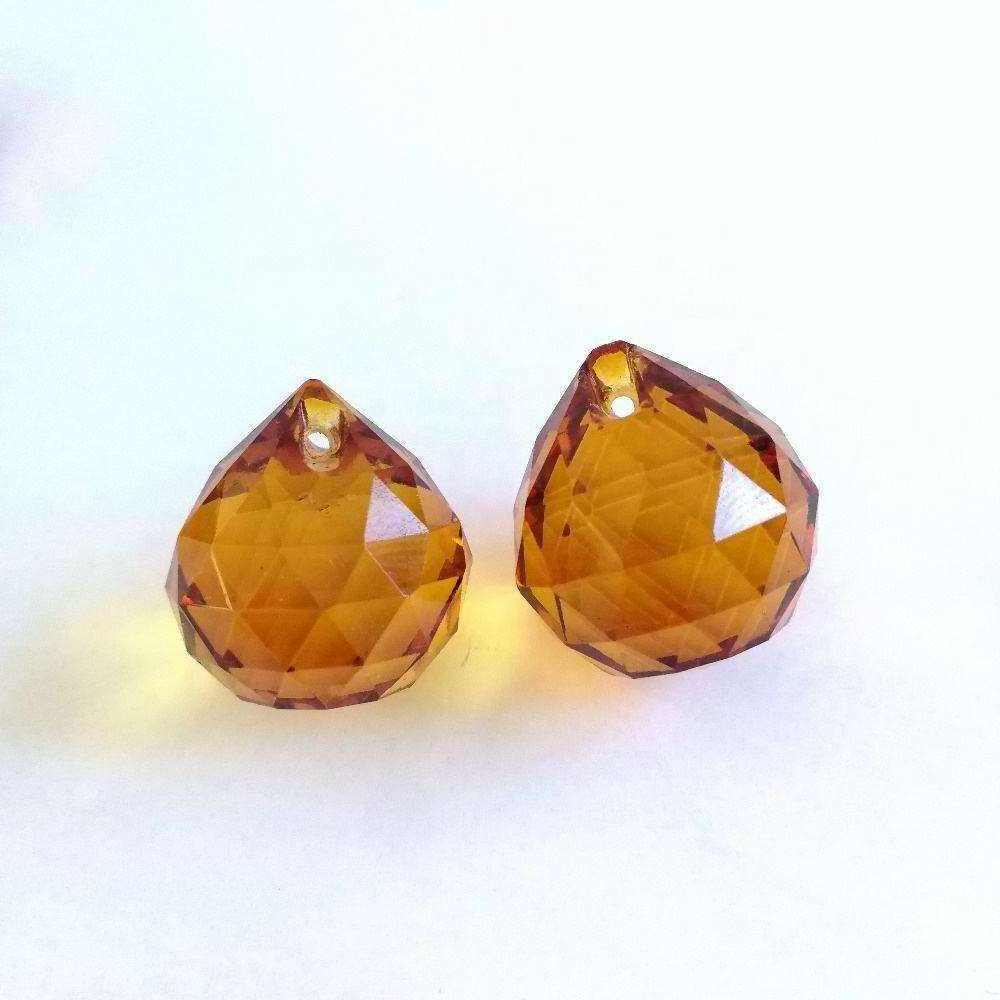 Honor of crystal Cheap Crystal Faceted Balls One Hole Amber 20mm Chandelier Glass Balls Delicate Crystal Curtain Decoration Ball