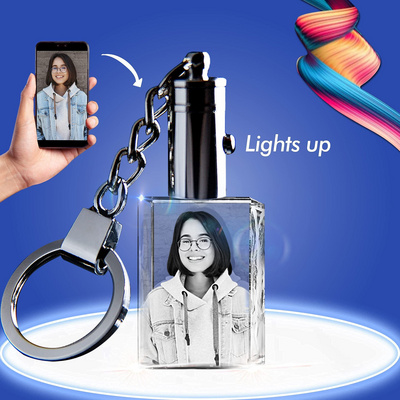 Honor of crystal Custom LOGO LED Crystal Keychain 3d laser engraving Crystal Keychain wedding souvenirs for guests