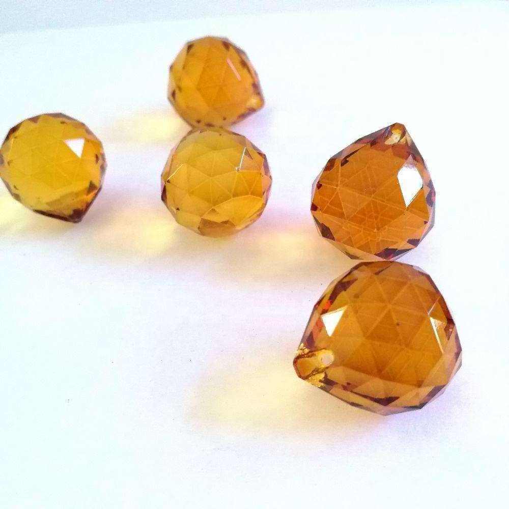 Honor of crystal Cheap Crystal Faceted Balls One Hole Amber 20mm Chandelier Glass Balls Delicate Crystal Curtain Decoration Ball