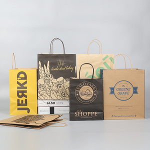 Wholesale custom printed white brown shopping kraft paper bag with handle restaurant carry out to go bag fast food takeaway bag