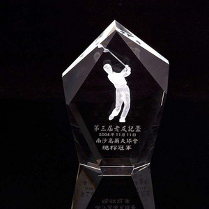 Honor of crystal Manufacturer New Design Golf Ball 3d Laser Engraved Trophy Crystal Award Trophy