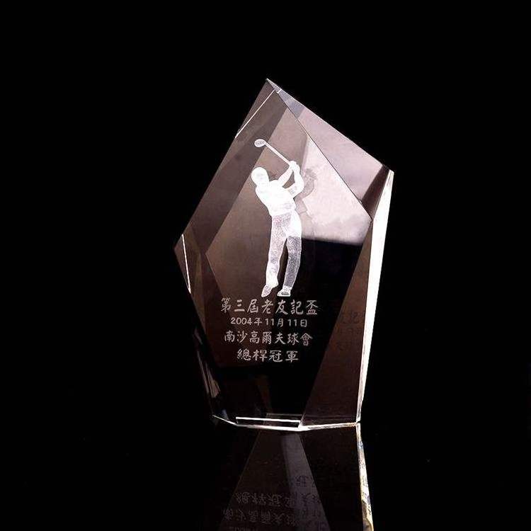 Honor of crystal Manufacturer New Design Golf Ball 3d Laser Engraved Trophy Crystal Award Trophy