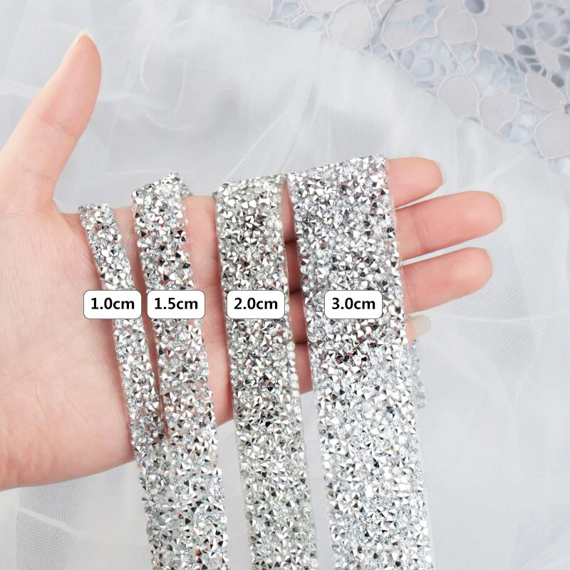 Honor of crystal AB Hot Fix Rhinestone Adhesive Mesh Trim Crystal Stone Drill Tape Resin Belt For Clothes Accessories