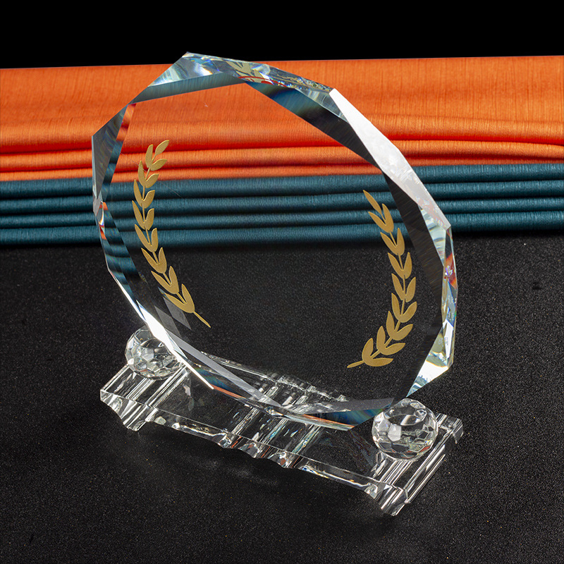 Honor of crystal Octagon Blank Glass Plaque Awards K9 Custom Crystal Trophy With Double Transparent Base