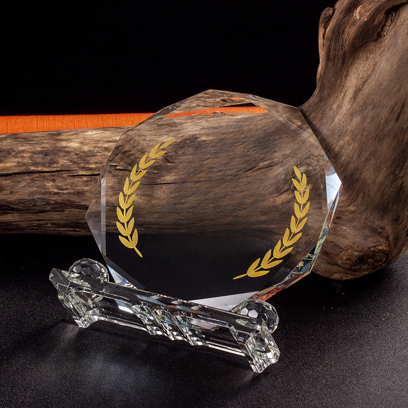 Honor of crystal Octagon Blank Glass Plaque Awards K9 Custom Crystal Trophy With Double Transparent Base