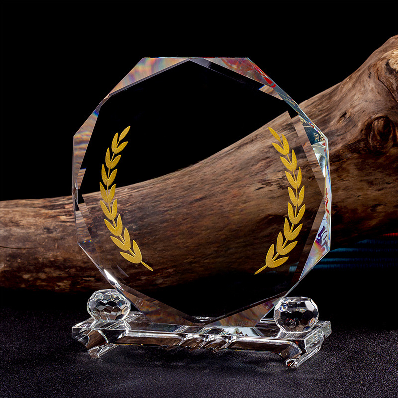 Honor of crystal Octagon Blank Glass Plaque Awards K9 Custom Crystal Trophy With Double Transparent Base