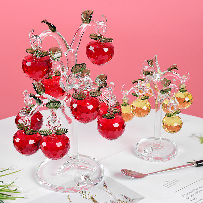 Honor of crystal Factory Wholesale Customized Crystal Christmas Tree Ornaments Crystal Glass Apple Tree  Craft for Christmas Gifts