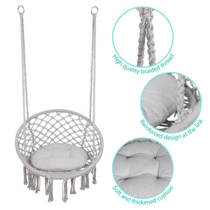 Iron pipe Round Rope Hammock Hanging Chair children Macrame Swing Hanging Black White Hammock For garden porch Chair