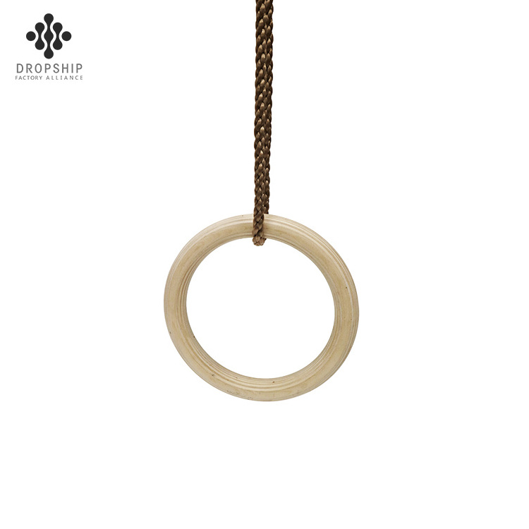 Dropship Brand SA-185 Hot selling high quality Professional wooden gym ring swing hanger with PE rope  trapeze wooden bar swing