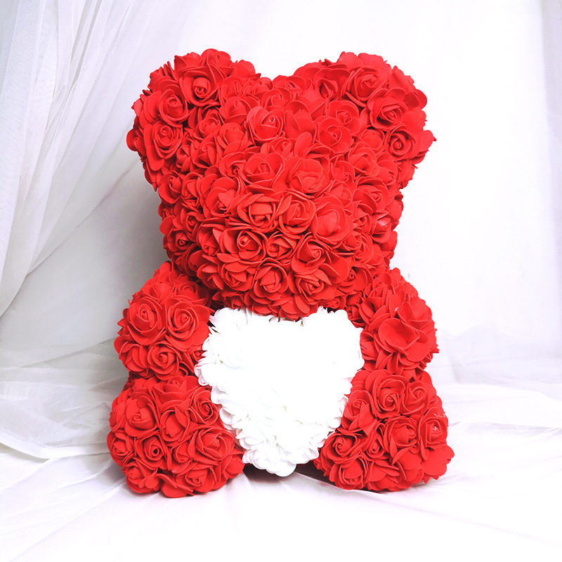 Dropshipping Rose Teddy Bear 25cm White With Gift Box Beautiful Rose Bear For Christmas Anniversaries Weddings Valentine's Gifts