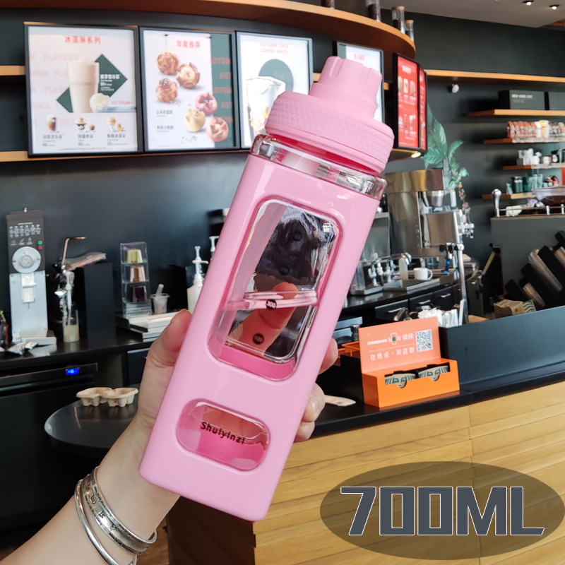 hot  Bear Pastel Water Bottle With 3d Sticker 700ml/900ml Plastic Travel Tea Juice Milk Portable Cute Shaker Drink Bottle Gift