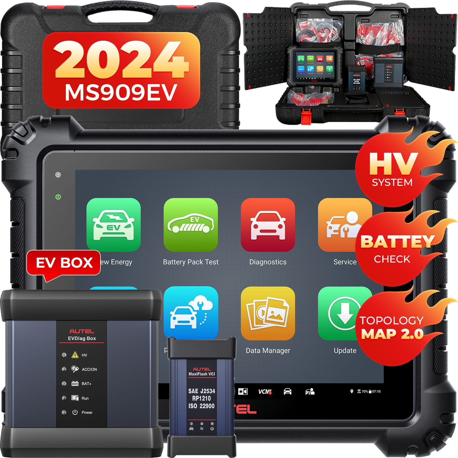 2024 autel maxisys ms909ev ms 909 ms909 ev altar maxi sys ms908s ms908p high voltage automotriz professional diagnostic scanner