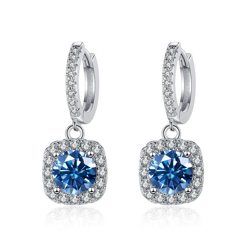 1CT blue green color moissanite earring for charm lady custom color 925 sterling silver jewelry pass diamond tester