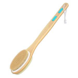 Natural Shower Brush Double Sided Wooden Bath Brush Back Scrubber Dry Brush Exfoliation Back Long Handle Stiff Bristles