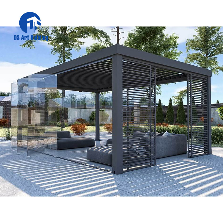 DS Waterproof Outdoor Garden Covers Aluminum Adjustable Grey Color Pergola Luxury Louvre Gazebo with Led Lights