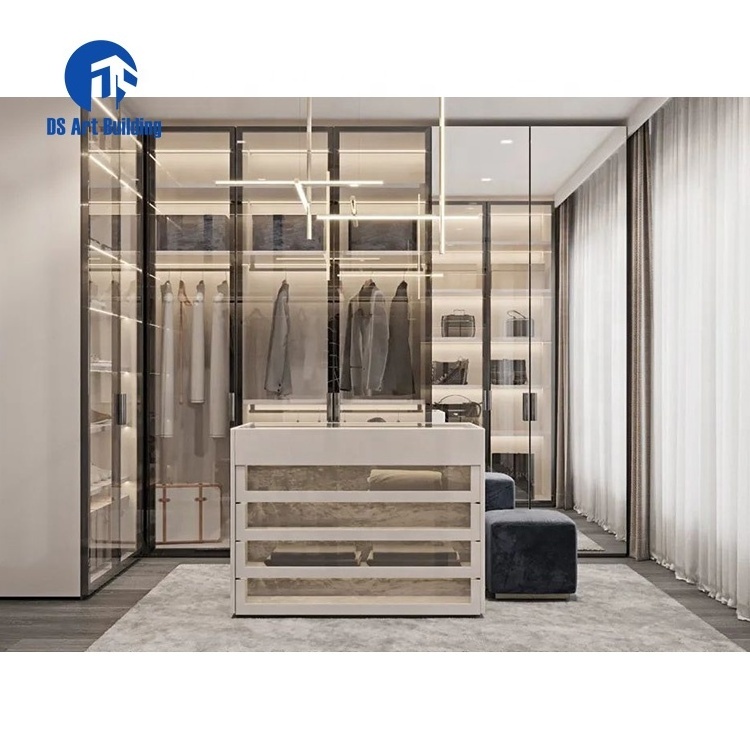 DS Modern MDF Sliding Door Glass Furniture Bedroom Walk in Wardrobe Design Customized Organizer Armoire Custom Closet Wardrobe