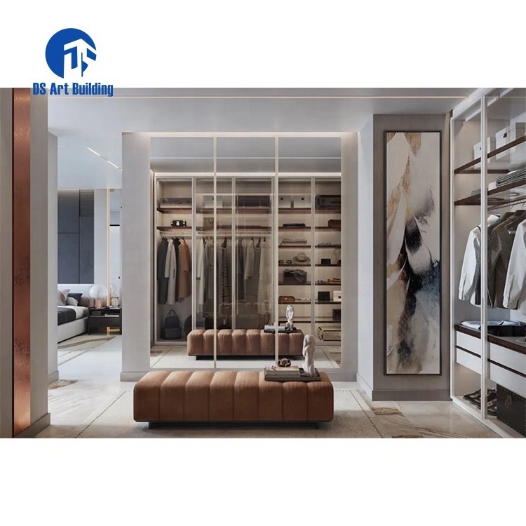 DS Modern MDF Sliding Door Glass Furniture Bedroom Walk in Wardrobe Design Customized Organizer Armoire Custom Closet Wardrobe